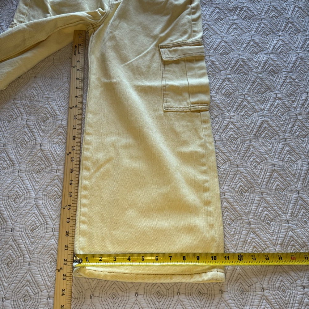 New American Bazi CROPPED CARGO JEANS In TAN WASH Yellow Wide Leg Women’s Size M - Picture 6 of 11